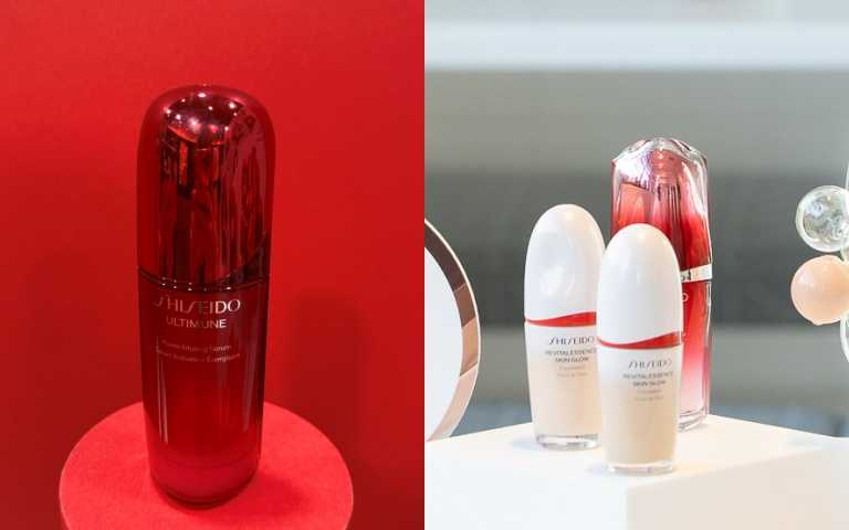 SHISEIDO資生堂 國際櫃紅妍山茶花修護精華 30ml / 3,100元、50ml / 4,350元、75ml / 5,600元、SHISEIDO資生堂 超聚光活膚粉底精華（圖／品牌提供、黃筱婷攝）