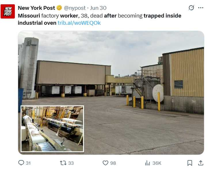 美國密蘇里州佩里維爾穀物廠內外觀，近日發生工人命案。（圖／翻攝自X）