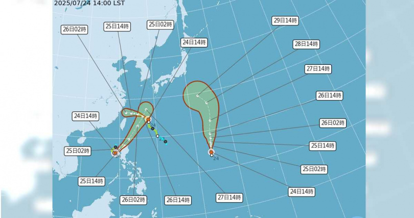 太平洋上目前「三颱共舞」。（圖／翻攝自氣象署官網）