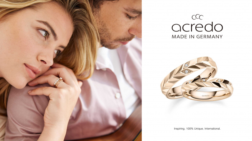 德國百年婚戒品牌 acredo，正式插旗台北遠百信義 A13，歐洲婚戒精工正式進駐信義時尚地標。（圖片提供／亞立詩婚戒）