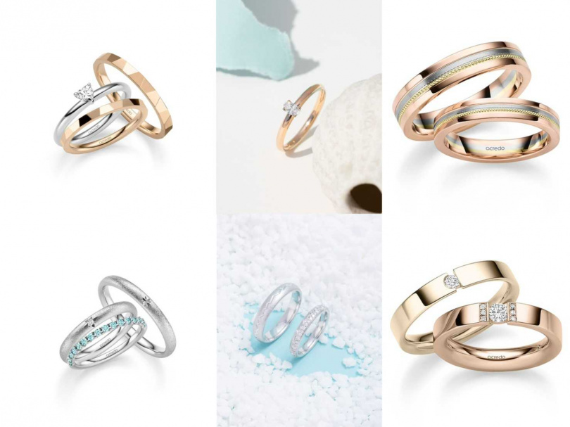 首家獨立專門店推出Fancy鑽戒及Facets系列、極光靈感Polar全新系列、韓國熱賣系列（右），讓新人擁有多種選擇。（圖片提供／亞立詩婚戒）