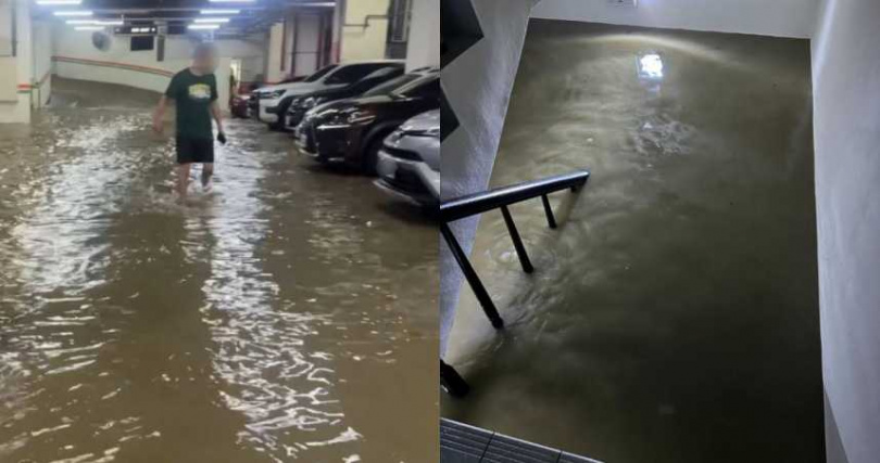 宜蘭煙波大飯店地下室淹水,停放車輛遭殃。(圖/翻攝自Threads)