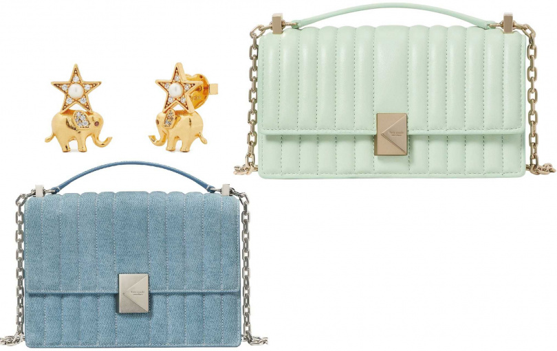 SOGO復興館初二限定: Kate spade Deco迷你鍊條翻蓋斜背包+鍊條肩背包+嘉年華耳環 原價28900元、特價10000元(限量6組)(圖/業者提供)
