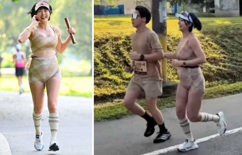 黃沐妍挺著孕肚與老公在西洋情人節當天一起跑接力賽，過節的方式相當與眾不同。（圖／翻攝自黃沐妍臉書、IG）