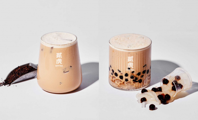 「虎焙烏龍老派奶」（左，55元）、「虎標老派雙Q奶」。（60元，圖／貳虎提供）