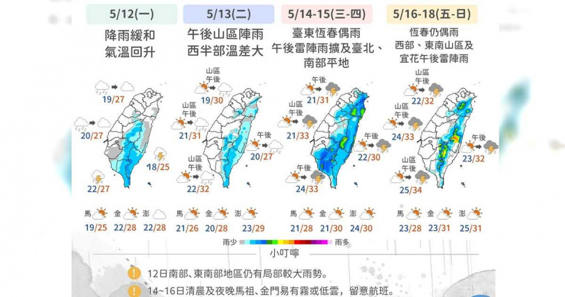 未來一週日夜溫差大，早出晚歸的民眾需注意保暖。（圖／中央氣象署臉書）