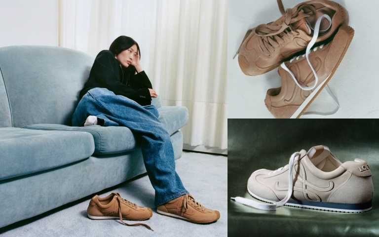 LOEWE Ballet Runner Ballet Runner 2.0肉桂色柔軟小牛皮運動鞋/32,000元；卡其色尼龍和小牛皮運動鞋/26,000元（圖／品牌提供）
