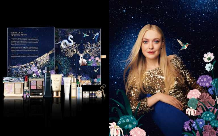 肌膚之鑰 奇幻列車倒數日曆 10,100元（價值20,016元）／內含奇幻列車奢潤唇膏#527、精質光耀幻妍餅#110、星鑽光采四色眼影#504、光采無瑕妝前凝霜37ml、逆齡光采防曬霜50ml等（圖／品牌提供）