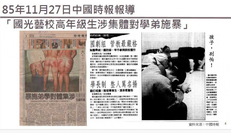 監察院調查,國立臺灣戲曲學院增發生多起多件高年級生對低年級生、師對生的暴力事件。(圖/翻攝自監委簡報內容)