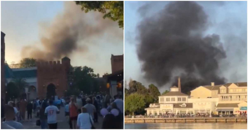 美國佛州迪士尼於當地時間22日驚傳火警事故,園區內的一座主題樂園突冒出大量濃煙,現場遊客紛紛被緊急疏散,所幸並未釀成嚴重傷亡。(圖/擷取自X)