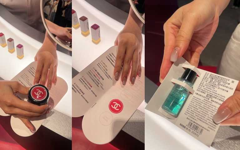 答對闖關計時測驗就有機會把CHANEL眼唇卸妝液小樣帶回家。（圖／黃筱婷攝）