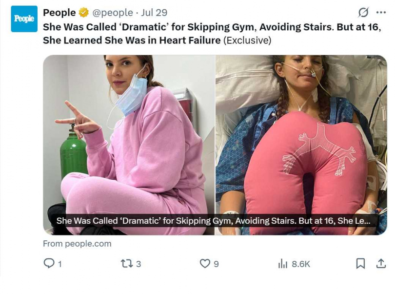 瑪麗娜16歲確診肺動脈高壓，勇敢走過移植與重生之路。（圖／翻攝自X）