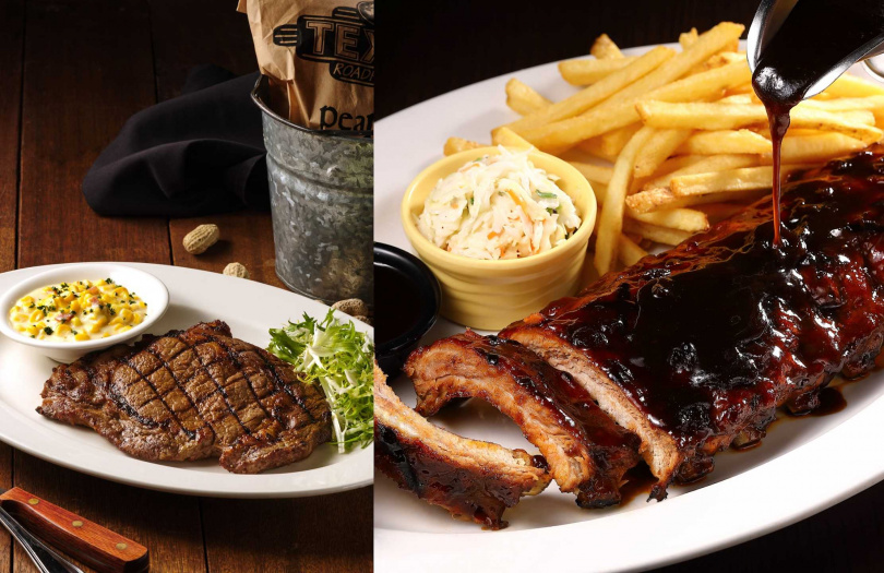 歡慶3/8國際婦女節，Texas Roadhouse祭出「12oz.肋眼牛排」（左）買一送一，TGI FRIDAYS即日起「瘋肋排」活動也正式開跑。（圖／開展餐飲集團提供）
