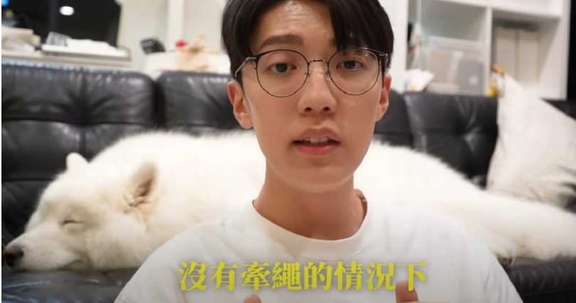 卡特在個人YouTube頻道，分享與愛犬Pumpkin散步時遇到的驚險事件。（圖／擷取自卡特YouTube頻道）