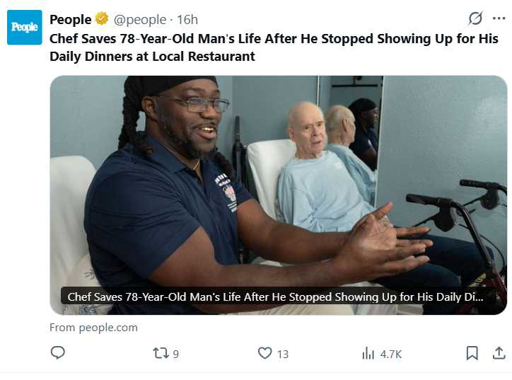 斯托爾沃斯憑一通電話與一份直覺，走進顧客住處，成就一次即時救援。（圖／翻攝自X，@people）