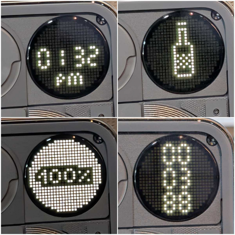 由左到右、從上到下依序是時間、轉酒瓶遊戲、電量、碼表。