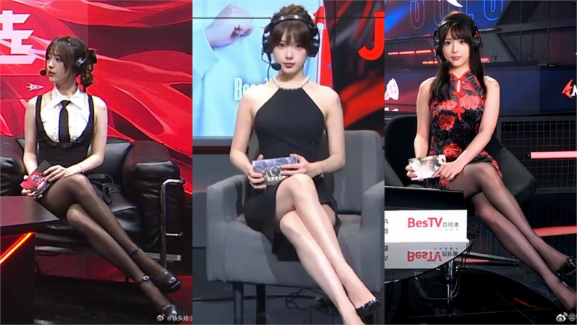 喳喳過去擔任電競比賽解說員時，經常以短裙上陣。（圖／翻攝「鐵頭娃小喳喳」微博）