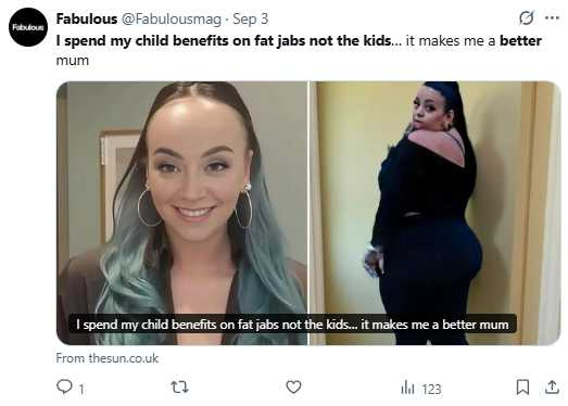 薇琪強調透過減重注射讓她找回自信，也聲稱不會因此占用NHS資源。（圖／翻攝自X，@Fabulousmag）