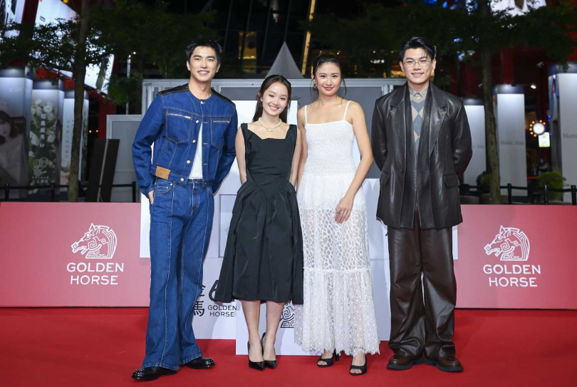 《大濛》演員曾敬驊（左起）、方郁婷、9m88、柯煒林。（圖／金馬執行委員會）