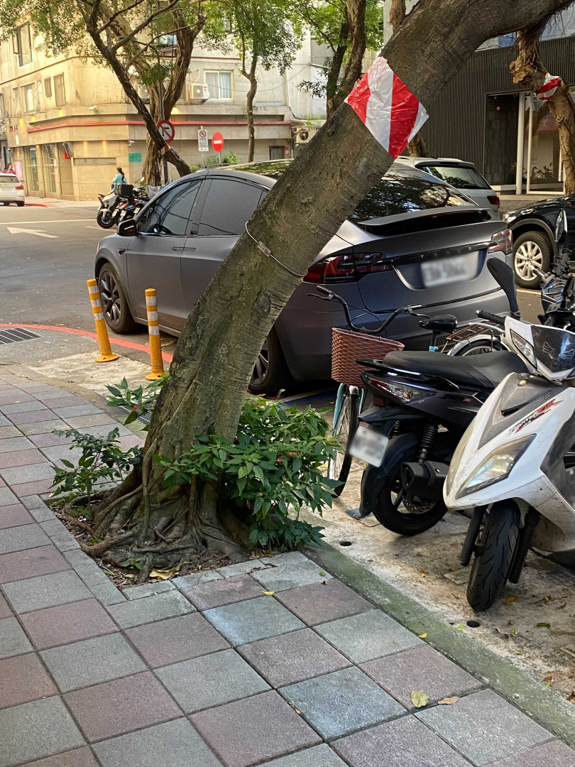 游鴻明去寵物店的過程中,他的愛車就直接違規停在紅線處。(圖/讀者提供)
