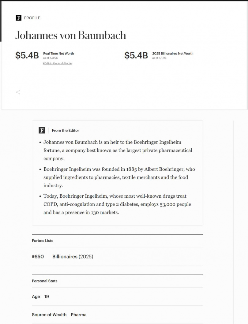 鮑姆巴赫（Johannes von Baumbach）的資料。（圖／翻攝自富比世）