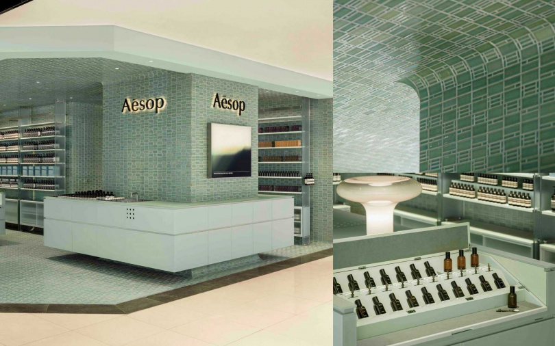透過1,700片手工磁磚重現台北建築在地美學的Aesop台北SOGO復興店。（圖／品牌提供）