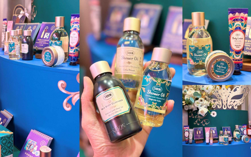 擺滿各式限定禮盒的「晚宴蛋糕牆」，有許多都是「只在這裡、只有現在」的獨賣款，身為SABON鐵粉的妳一定不能錯過。（圖／吳雅鈴攝）