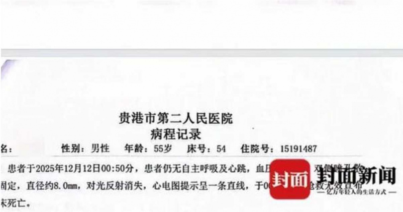 病程紀錄中記載,患者於12月11日晚間突發躁狂行為,最終搶救無效。(圖/翻攝自封面新聞)