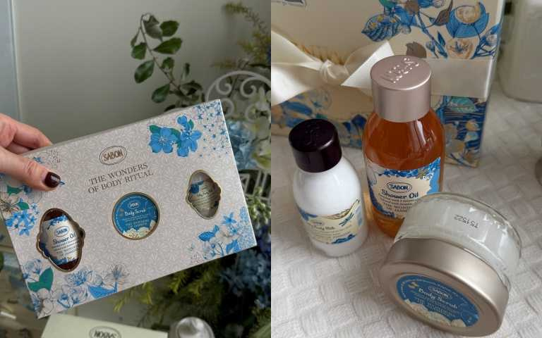 Sabon璀璨茉莉光潤修護組 / 3,980元。包含: 璀璨茉莉沐浴油300ml(PET瓶)、 璀璨茉莉沐浴油100ml(PET瓶)、璀璨茉莉身體磨砂膏320g、璀璨茉莉絲綢身體乳液200ml。(圖/黃筱婷攝)