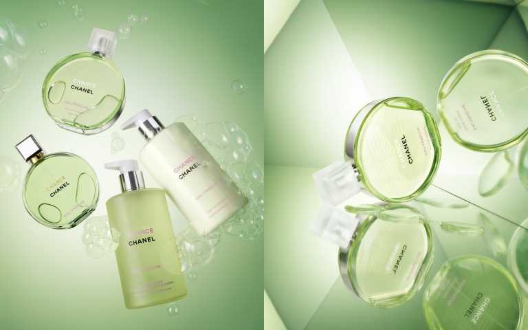 香奈兒CHANCE綠色氣息系列,包括香水、沐浴露、身體乳、身體香氛精油。(圖/品牌提供)
