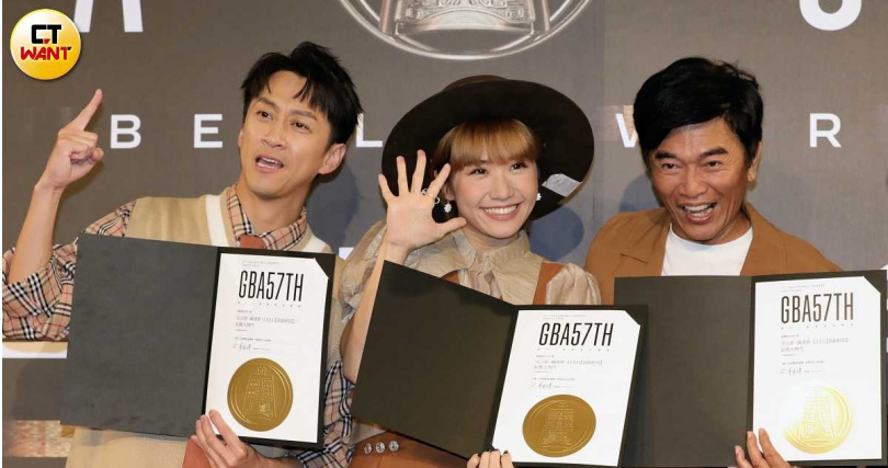 吳宗憲、Lulu、陳漢典一起主持的《綜藝大熱門》，再度入圍本屆金鐘「綜藝節目主持人獎」。（圖／方萬民攝）