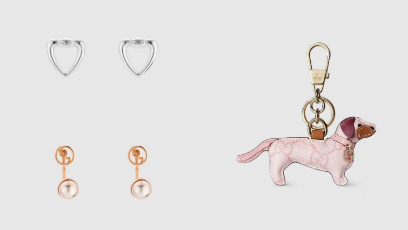Gucci狗型吊飾 ／13,400元，Gucci Heart 耳環／15,100元，Blondie 耳環／12,600元（圖／品牌提供）