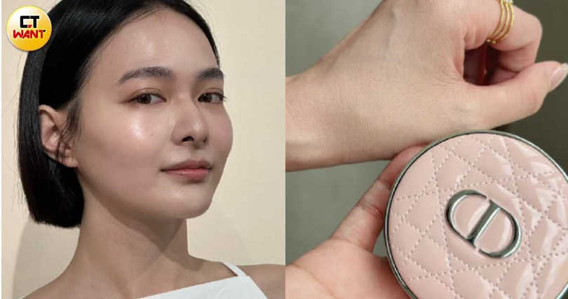 迪奧 超完美晶透光氣墊粉蕊 13g／1,800元、迪奧 超完美氣墊外殼 限量粉色藤格紋／1,200元（圖／廖怡婷攝）