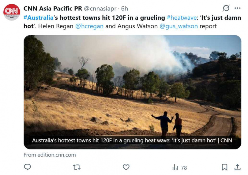 澳洲維多利亞州多地出現森林與草原火災，火勢迅速蔓延至農村與民宅區。（圖／翻攝自X，@cnnasiapr）