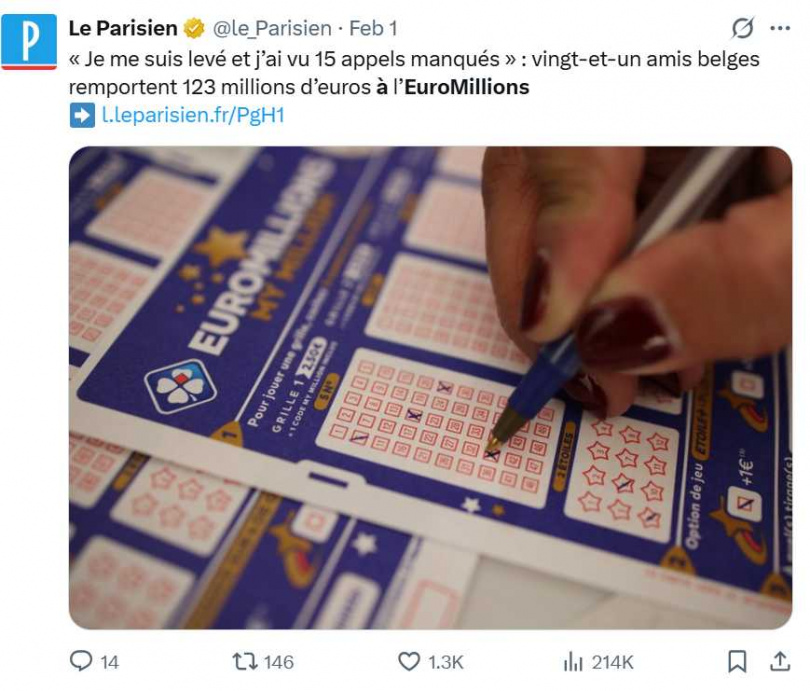 中獎彩券由津厄姆一間同時營業麵包店與雜貨舖的小店賣出，現成鎮上熱門話題地點。（圖／翻攝自X，@le_Parisien）
