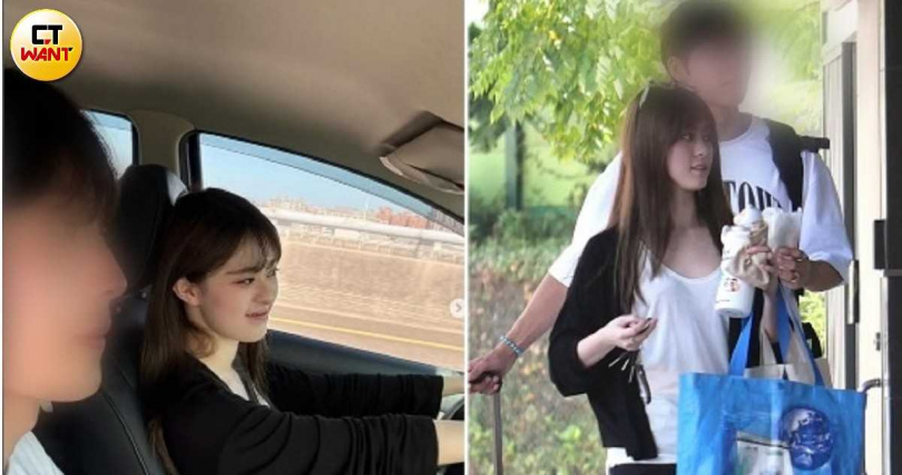 韓國男友也分享邱偲琹開車去機場接他的畫面，與本刊目擊他拎行李跟邱偲琹一同返家服裝相同。（圖／翻攝自IG／本刊攝影組）