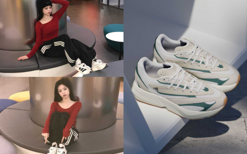 或是參考韓國人氣女團BABYMONSTER成員AHYEON的休閒運動穿扮，她以一件簡單的合身素色T恤，搭配束口褲和adidas搭載頂級中底科技的LIGHTBLAZE運動鞋，展現鬆弛感時尚態度，很符合跑跳場合必備的率性舒適需求。（圖／品牌提供）