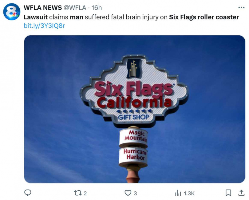 死者家屬對六旗魔術山樂園提起訴訟，要求釐清事故責任並尋求賠償。（圖／翻攝自X）
