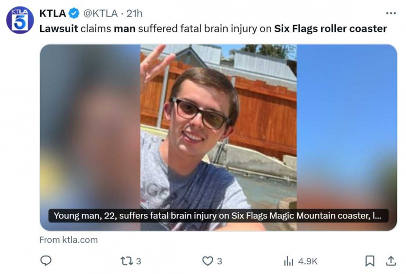 死者家屬對六旗魔術山樂園提起訴訟，要求釐清事故責任並尋求賠償。（圖／翻攝自X）