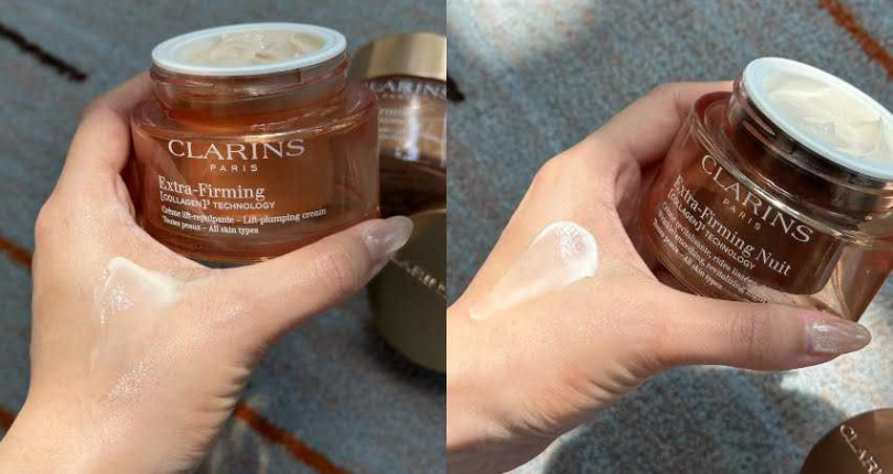 克蘭詩 煥顏緊緻膠原日霜 50ml/3,850元、克蘭詩 煥顏緊緻膠原晚霜 50ml/4,050元(圖/廖怡婷攝)