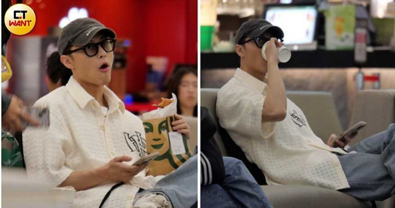 王子買好食物到一旁沙發區坐著休息享用。（圖／本刊攝影組）