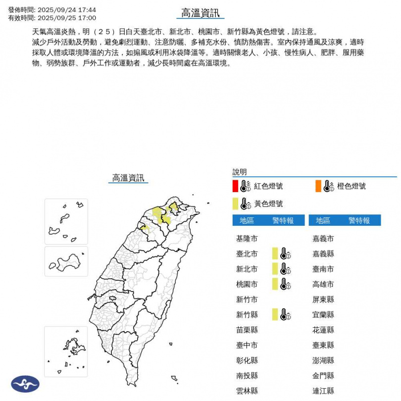 高溫警示。（圖／中央氣象署）