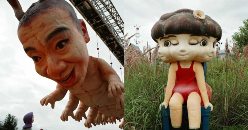 大陸網友近日在短影音平台發布影片,稱雲南省麗江一處主題公園內存在「人體蜈蚣」、「三面女孩」等造型詭異的雕塑,觀賞過程中可能引發不適感。(圖/翻攝自紅星新聞)