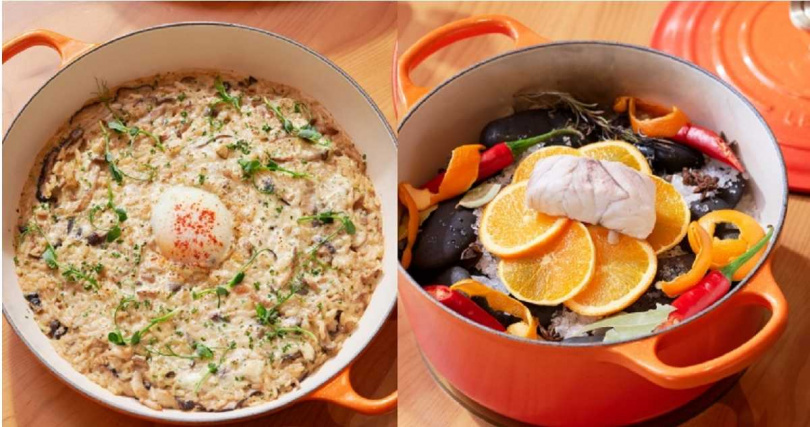 美味的季節蕈菇燉飯和超鮮味的鹽烤鱸魚用鑄鐵鍋就能辦到，鍋具真的太重要啦！（圖／品牌提供）