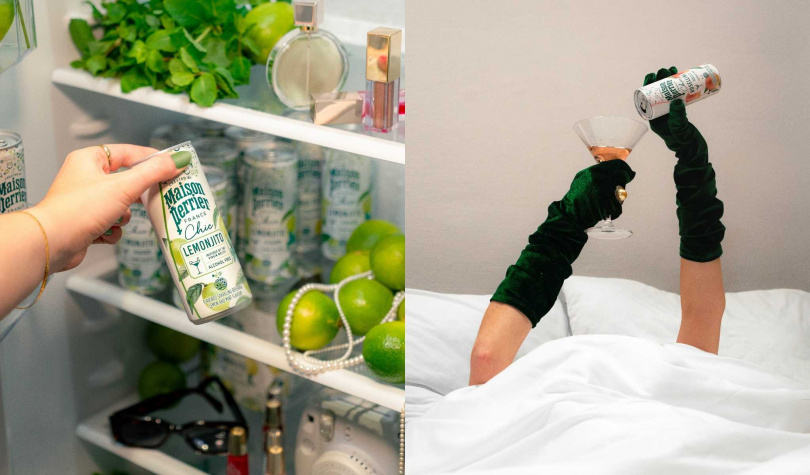 採法式時尚包裝的「Maison Perrier Chic沛綠雅氣泡雞尾酒風味飲」還原經典調酒風味。（圖／沛綠雅提供）