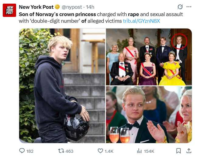 荷伊比因涉嫌強姦與性侵震驚挪威社會。（圖／翻攝自Ｘ）