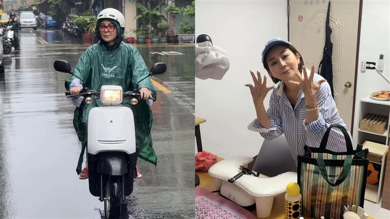 王彩樺冒雨騎車做美甲。(圖/翻攝自王彩樺IG)