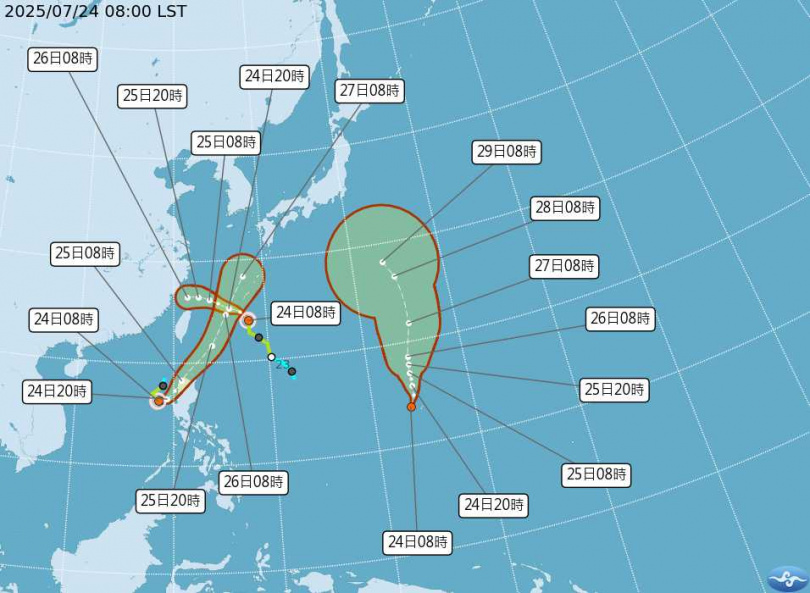 目前太平洋地區有2個颱風、1個熱帶性低氣壓。(圖/中央氣象署)