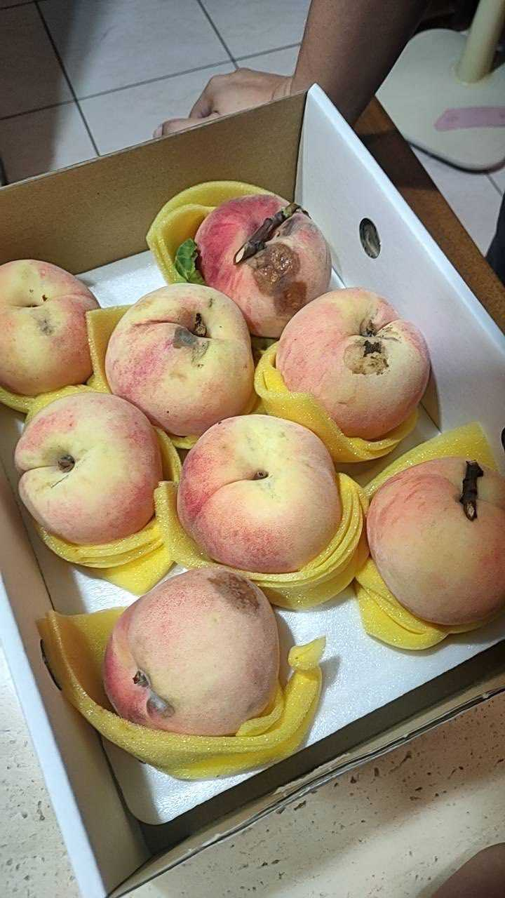 水蜜桃開箱後一堆爛果。（圖／翻攝自臉書社團《爆怨2公社》）