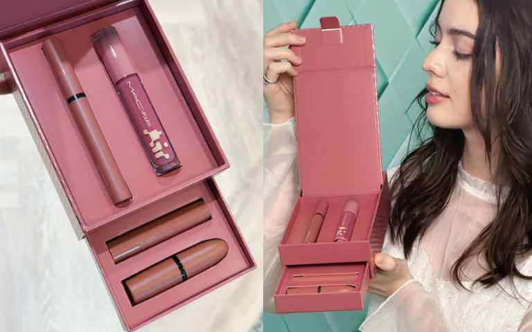 泰迪唇彩組內容物：MACximal極自我緞光唇膏-Satin Teddy / 4D嘟嘟翹唇膏-Naughty Teddy/冰晶潤唇露-Shiny Teddy / 絲柔粉霧奢緞唇膏-Edgy Teddy（圖／廖怡婷 攝）